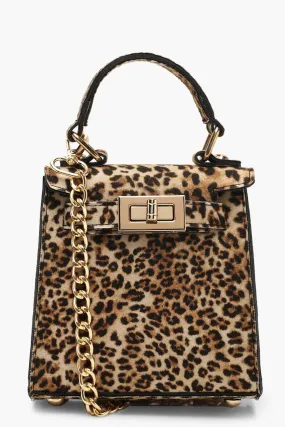 Suedette Leopard Mini Lock Grab Bag