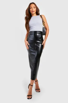 Tall Faux Leather Split Back Midi Skirt