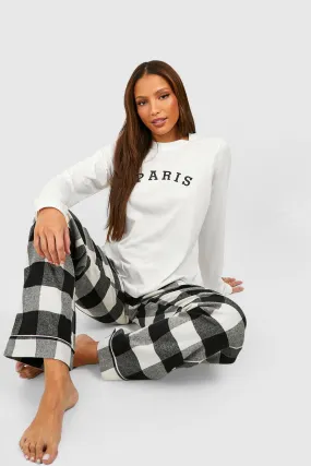 Tall Paris Print T Shirt And Brushed Flannel Pants Set