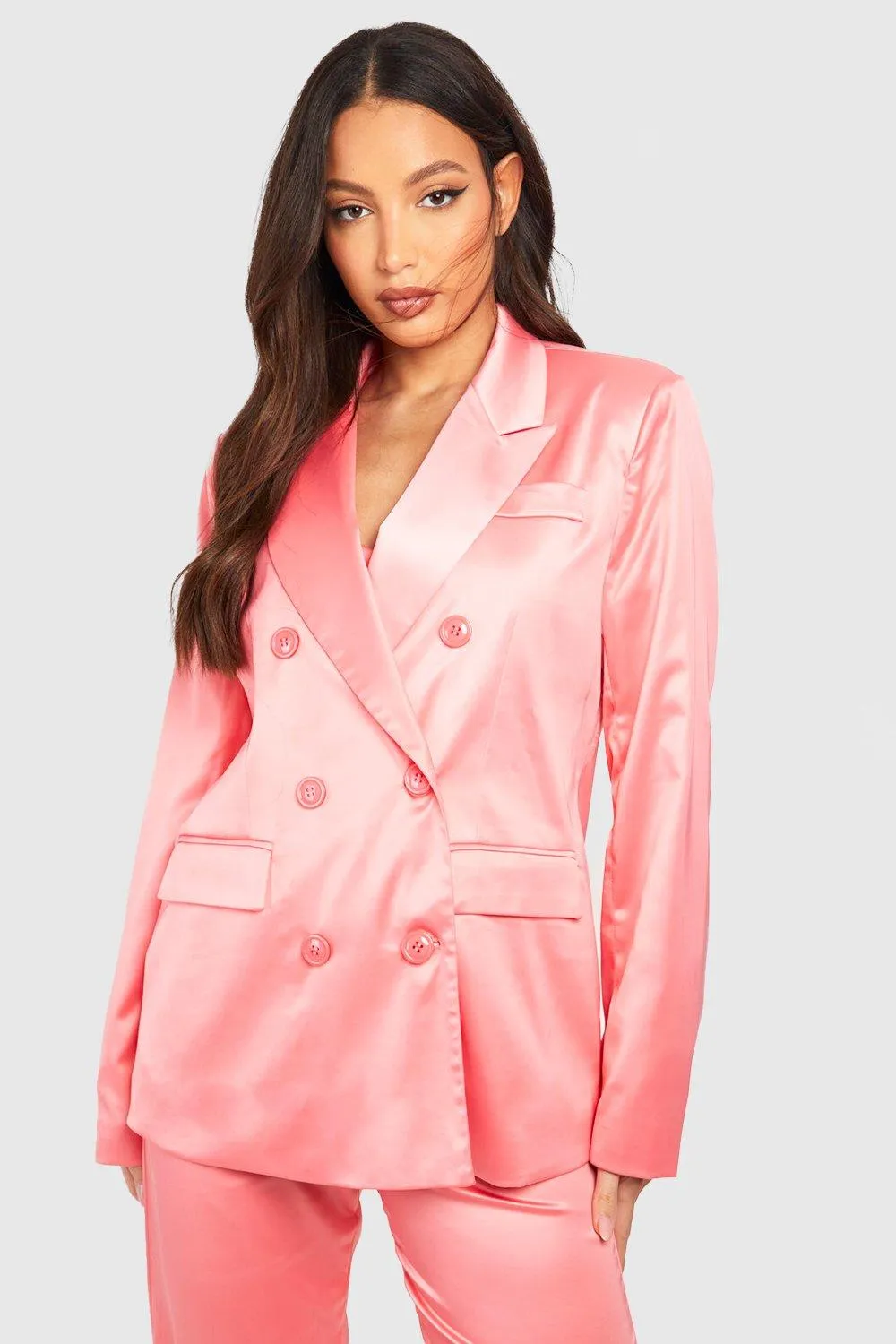 Tall Premium Hammered Satin Double Breasted Blazer