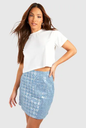 Tall Sequin Denim Mini Skirt