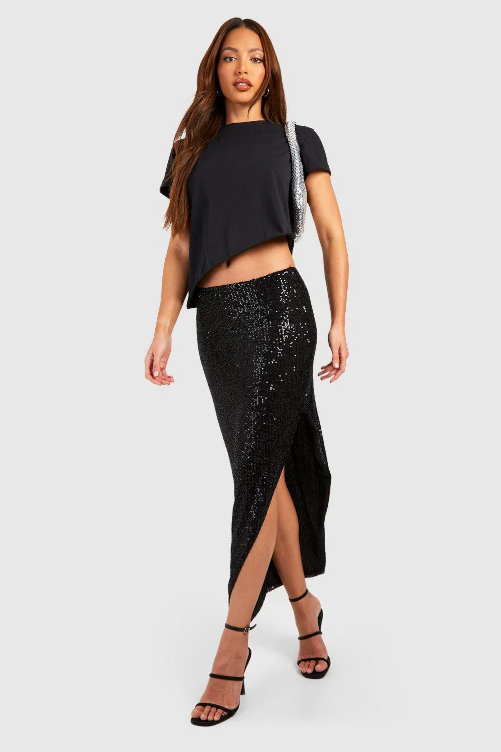 Tall Sequin Wrap Midi Skirt