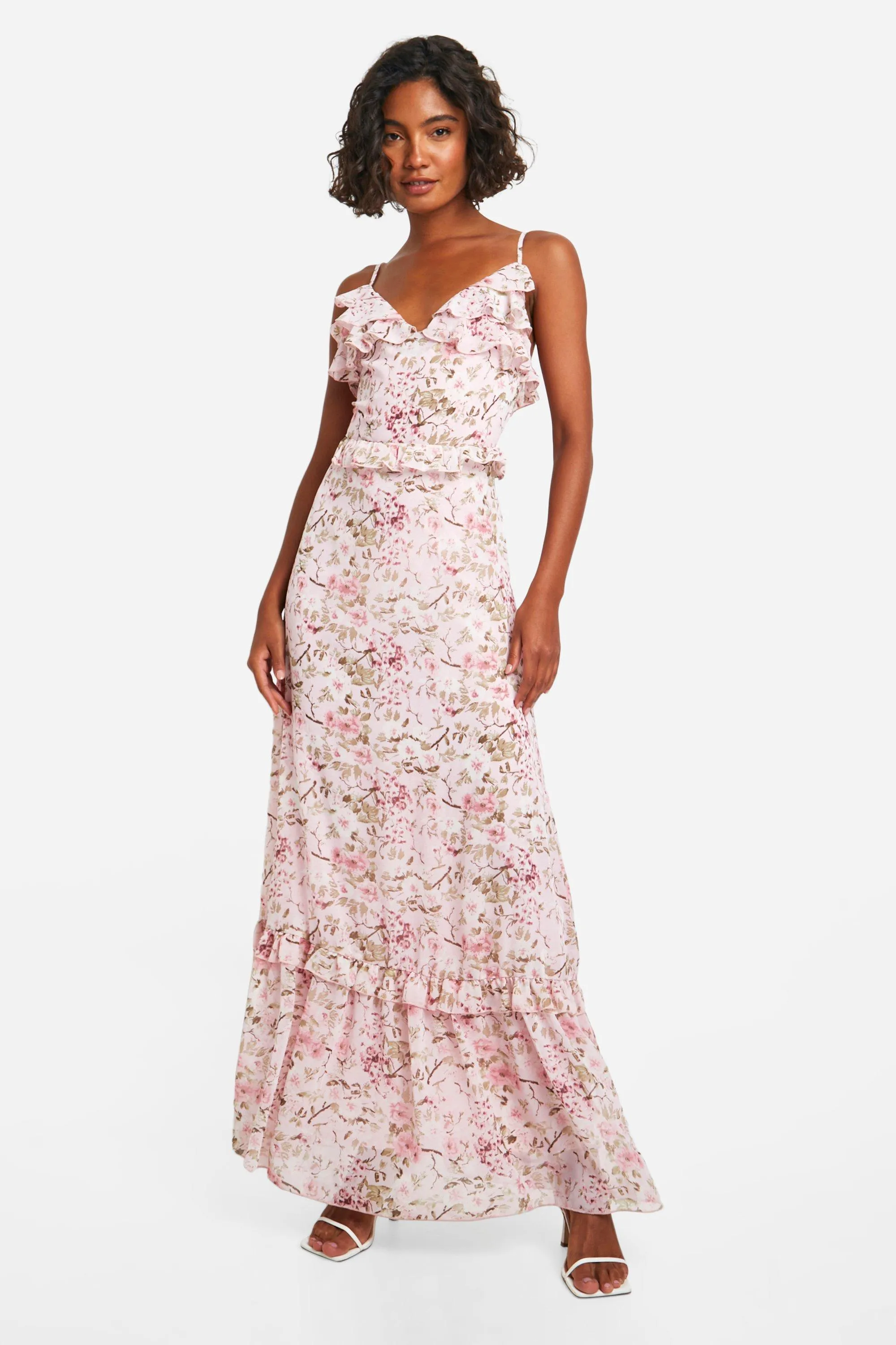 Tall Woven Floral Ruffle Maxi Dress