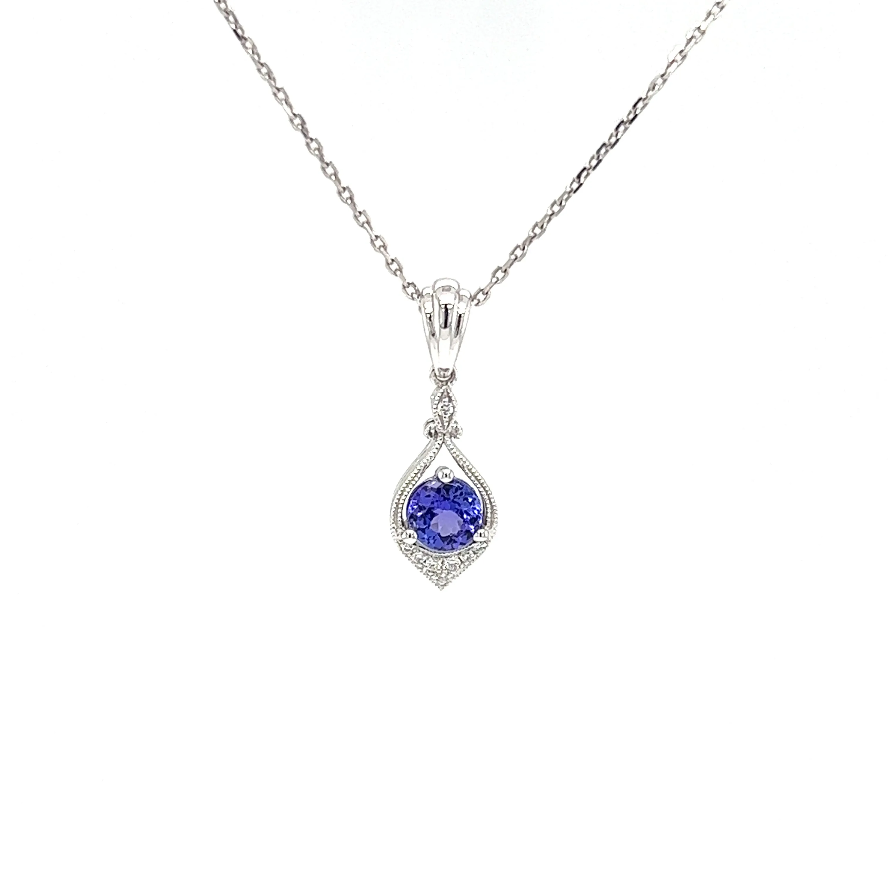 Tanzanite Pendant with Eight Diamonds in 14K White Gold