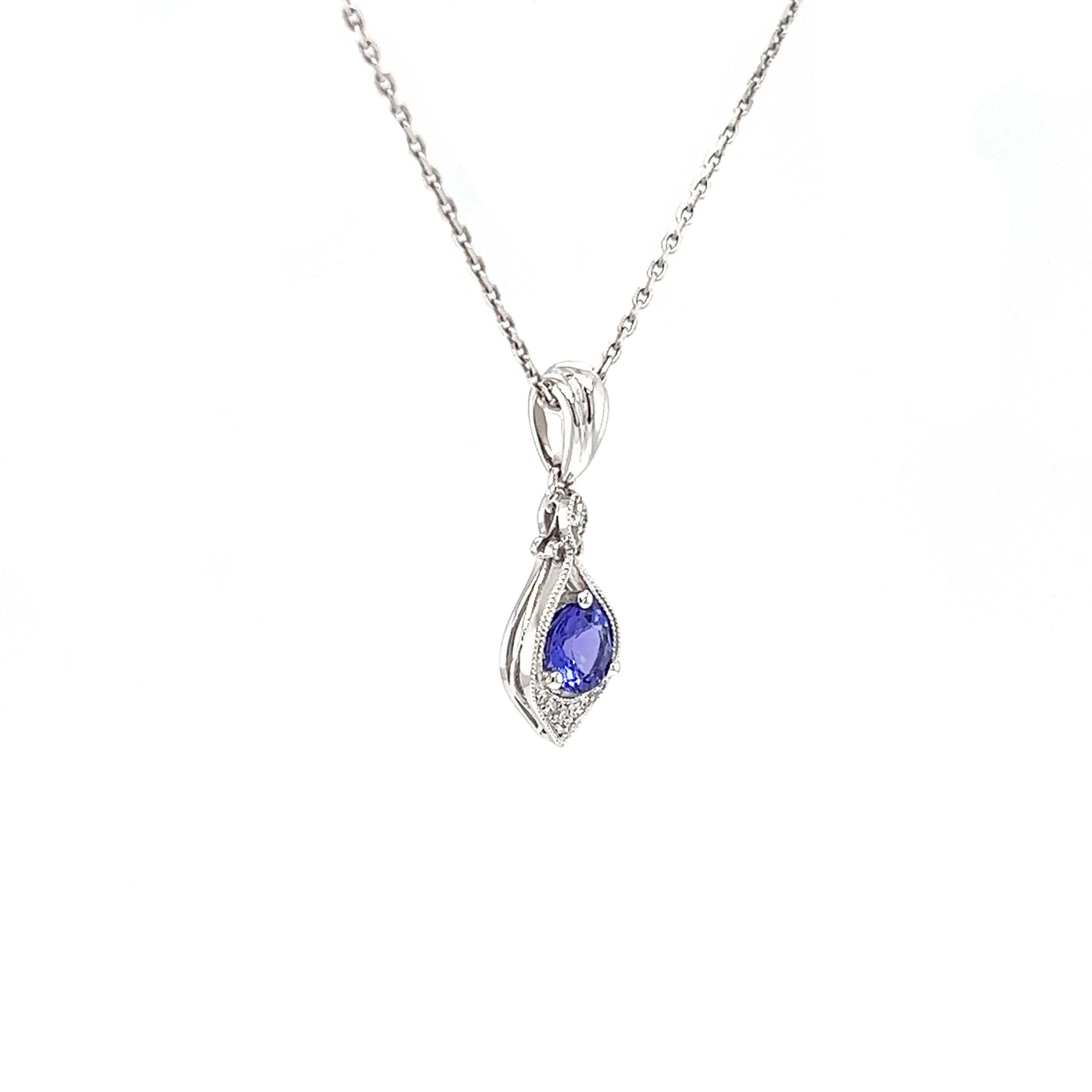 Tanzanite Pendant with Eight Diamonds in 14K White Gold