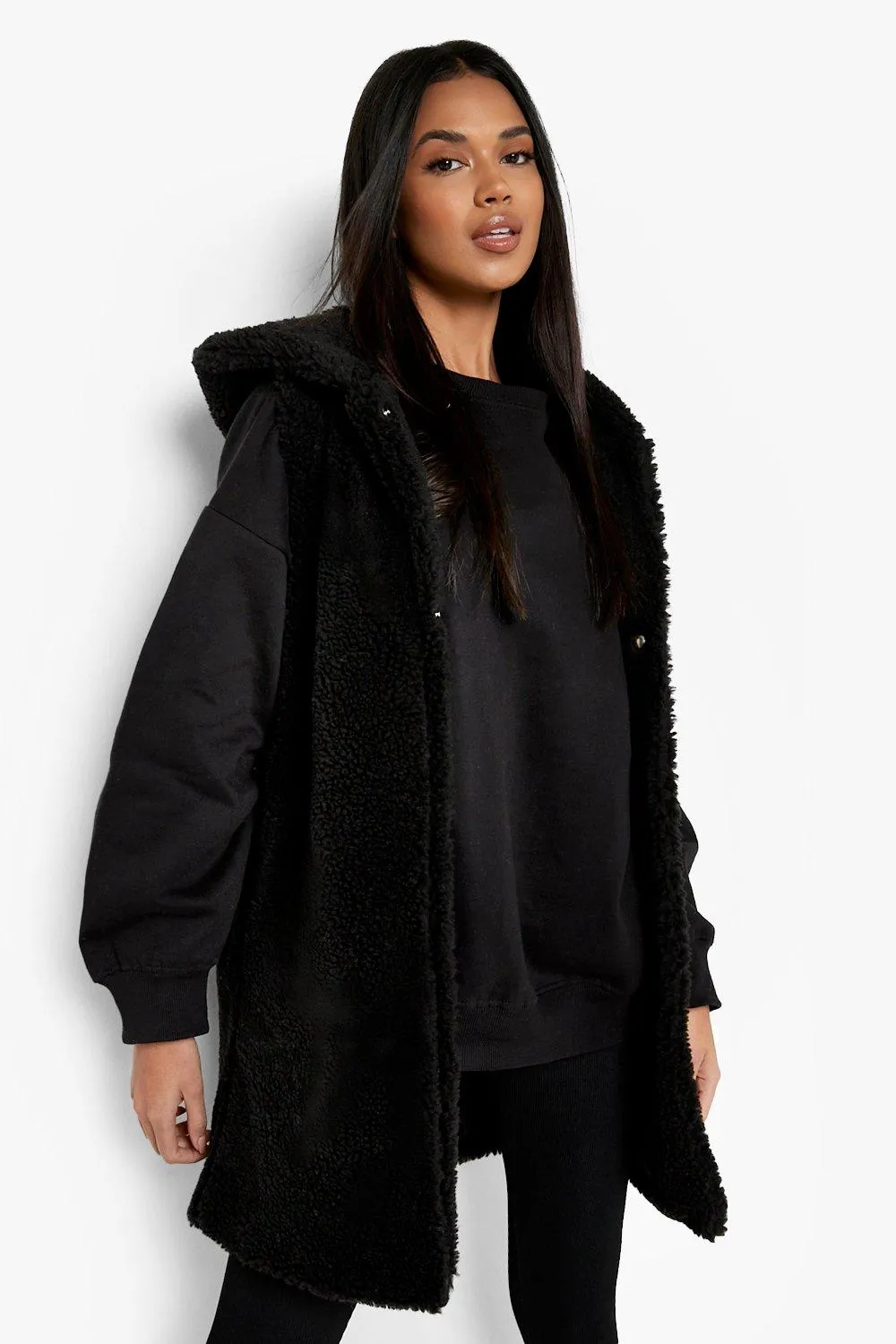 Teddy Faux Fur Longline Hooded Vest