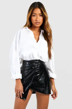 Textured Vinyl Wrap Mini Skirt