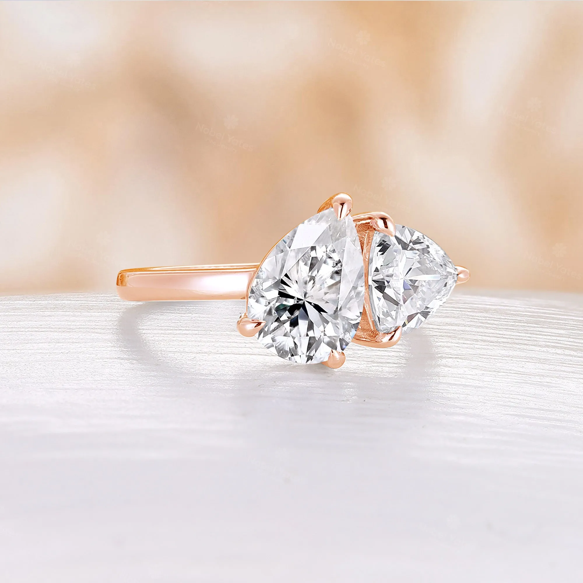 Toi et Moi  Pear & Trillion Cut Moissanite You And Me Engagement Ring