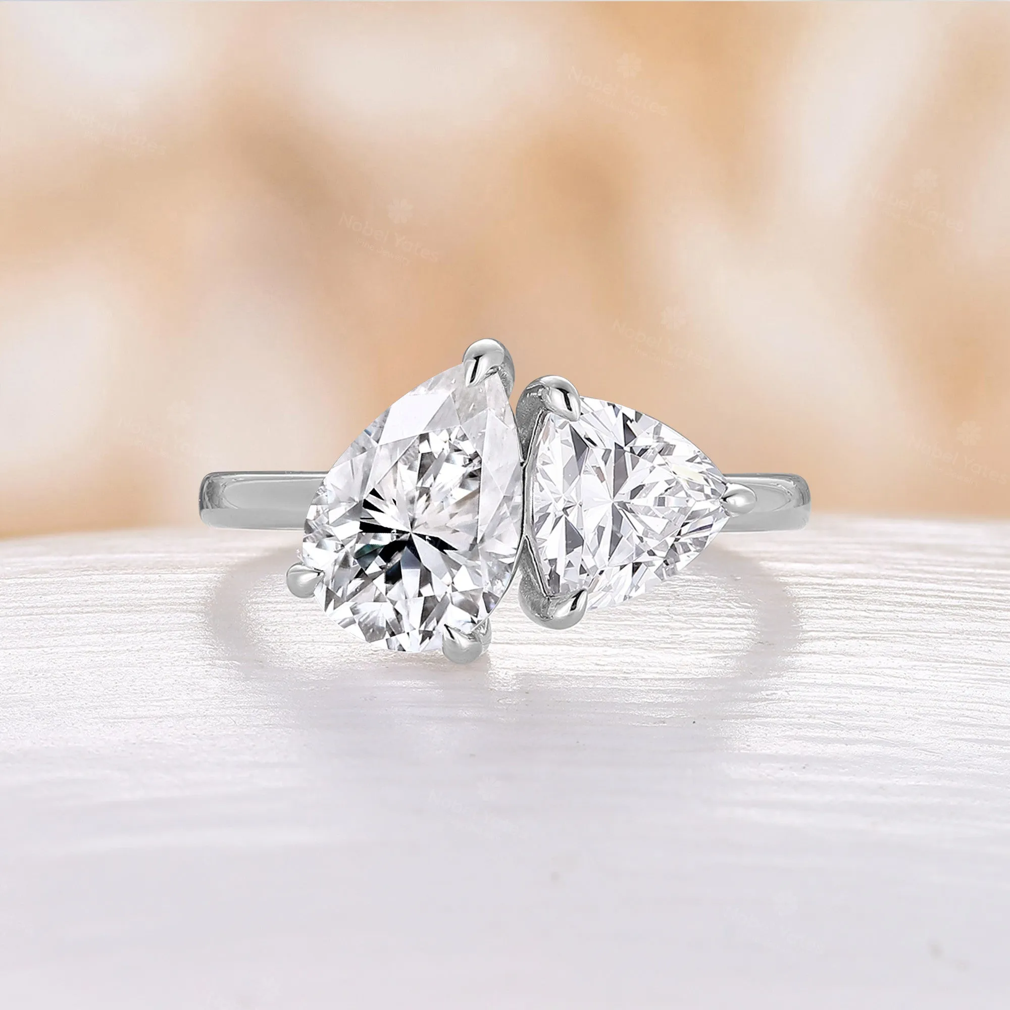 Toi et Moi  Pear & Trillion Cut Moissanite You And Me Engagement Ring