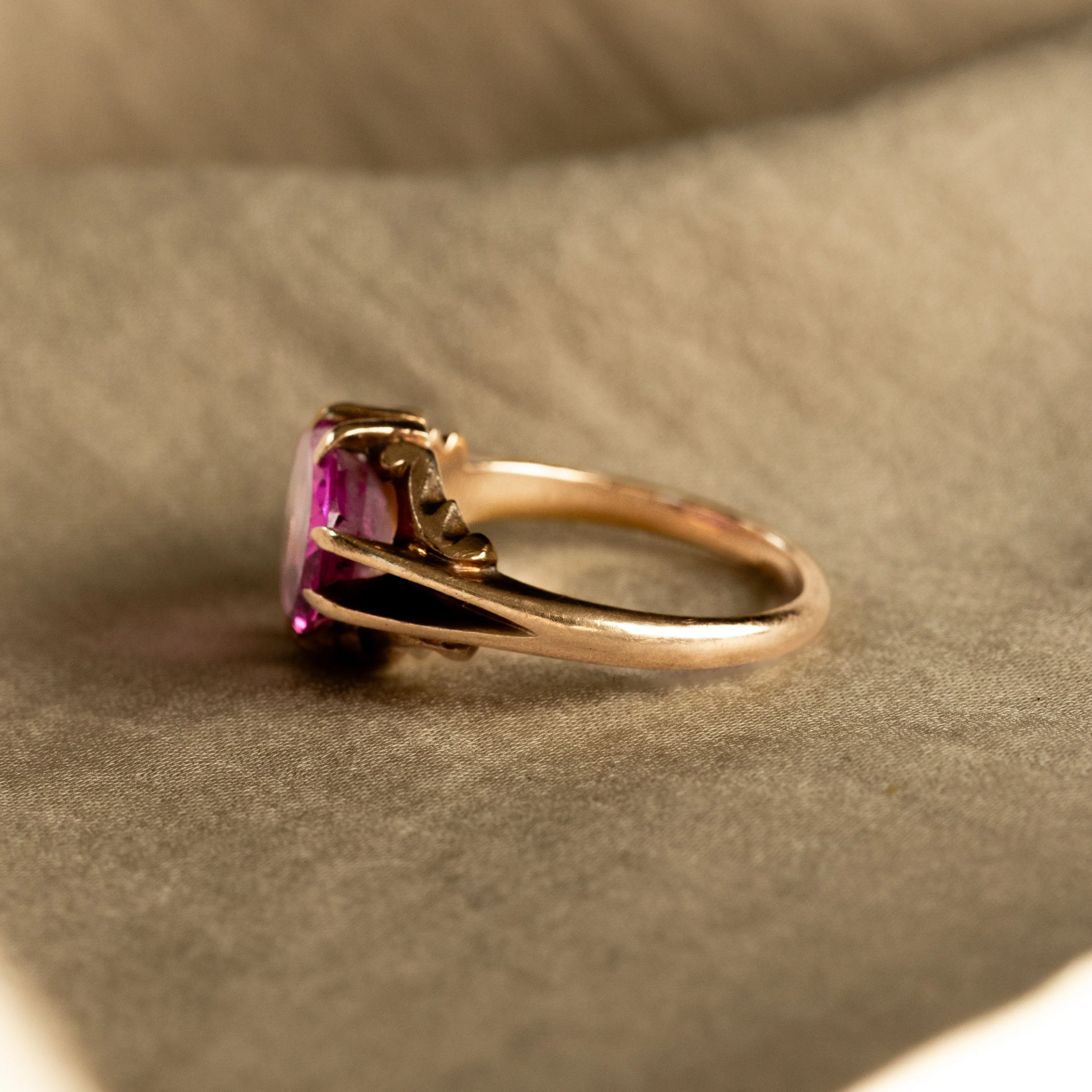 Victorian 10K Gold Synthetic Pink Sapphire Ring