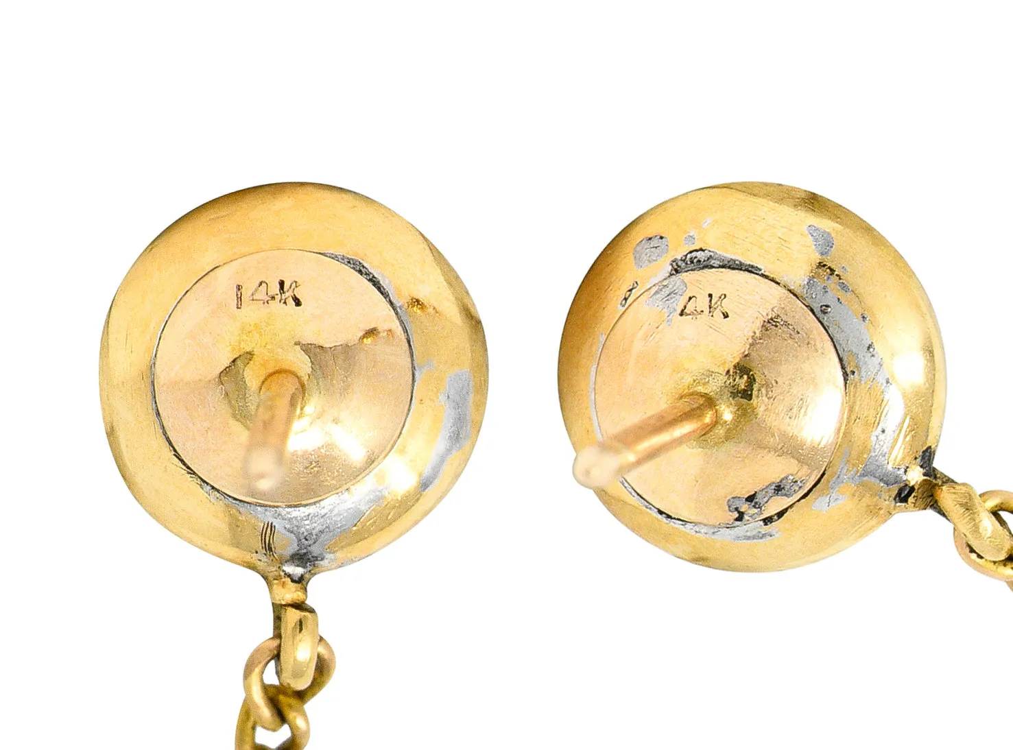 Victorian Enamel 14 Karat Yellow Gold Pansy Forget-Me-Not Greek Key Antique Drop Earrings