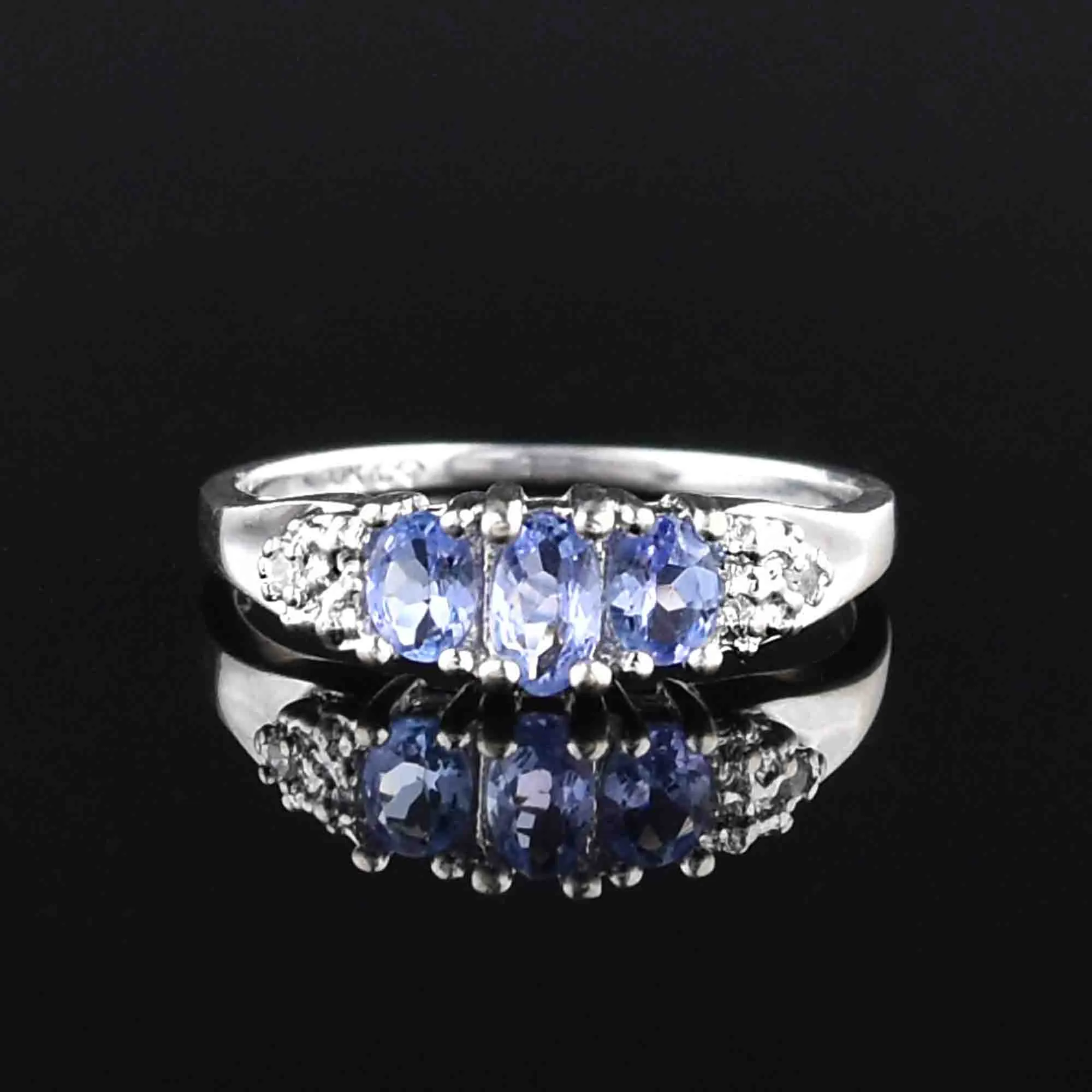 Vintage 10K White Gold Diamond Tanzanite Stacking Ring