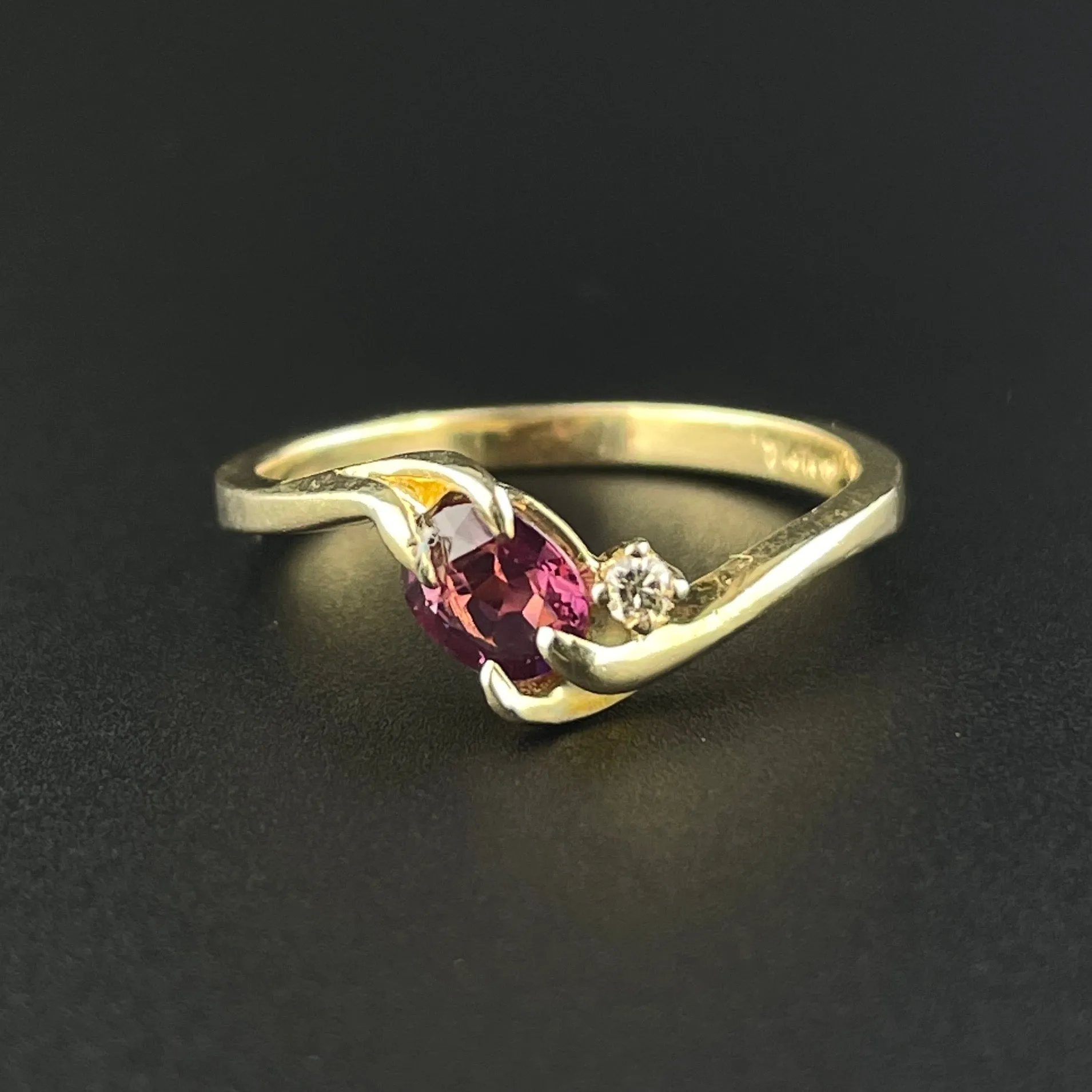 Vintage 14K Gold Pink Spinel Diamond Engagement Band Ring, Sz 6