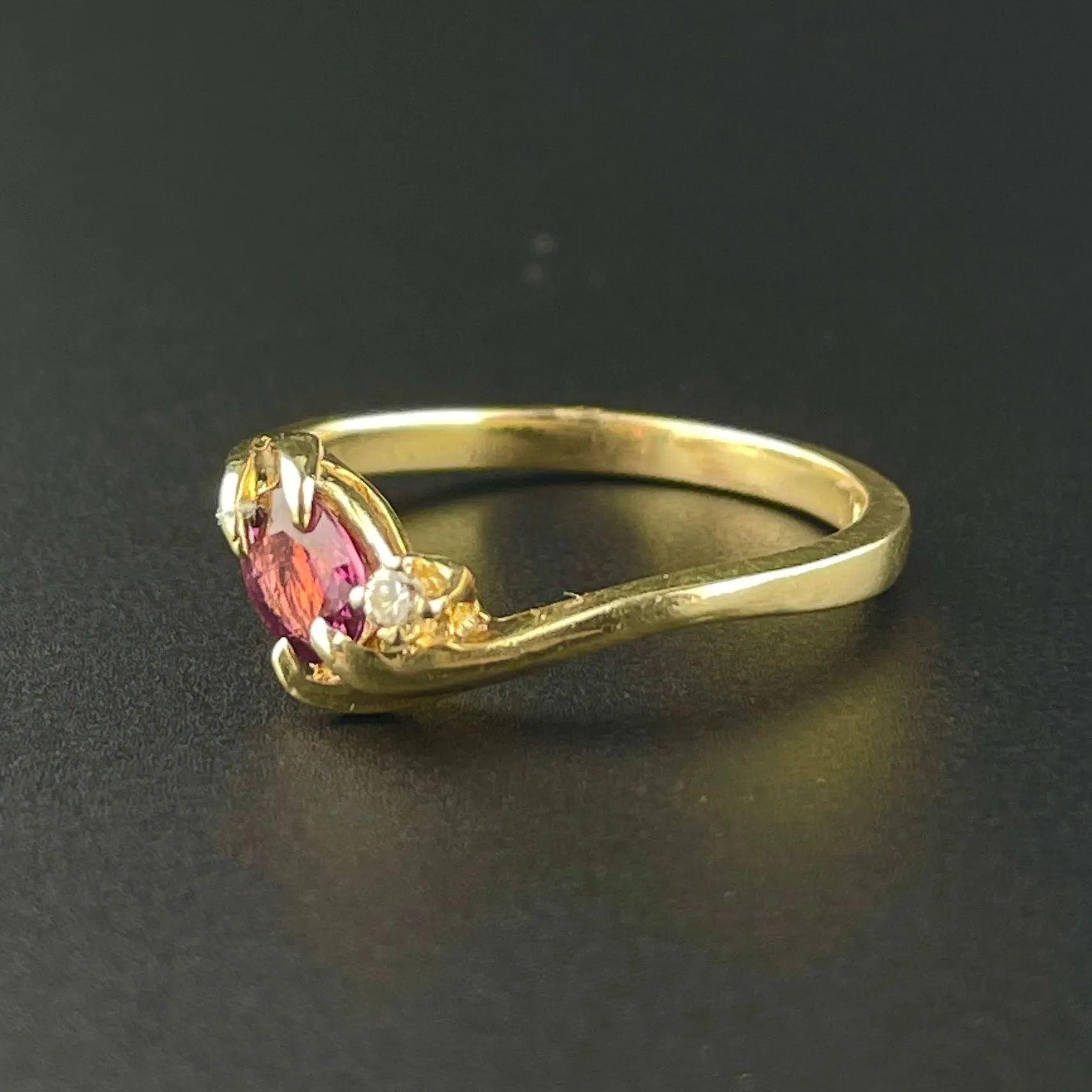 Vintage 14K Gold Pink Spinel Diamond Engagement Band Ring, Sz 6