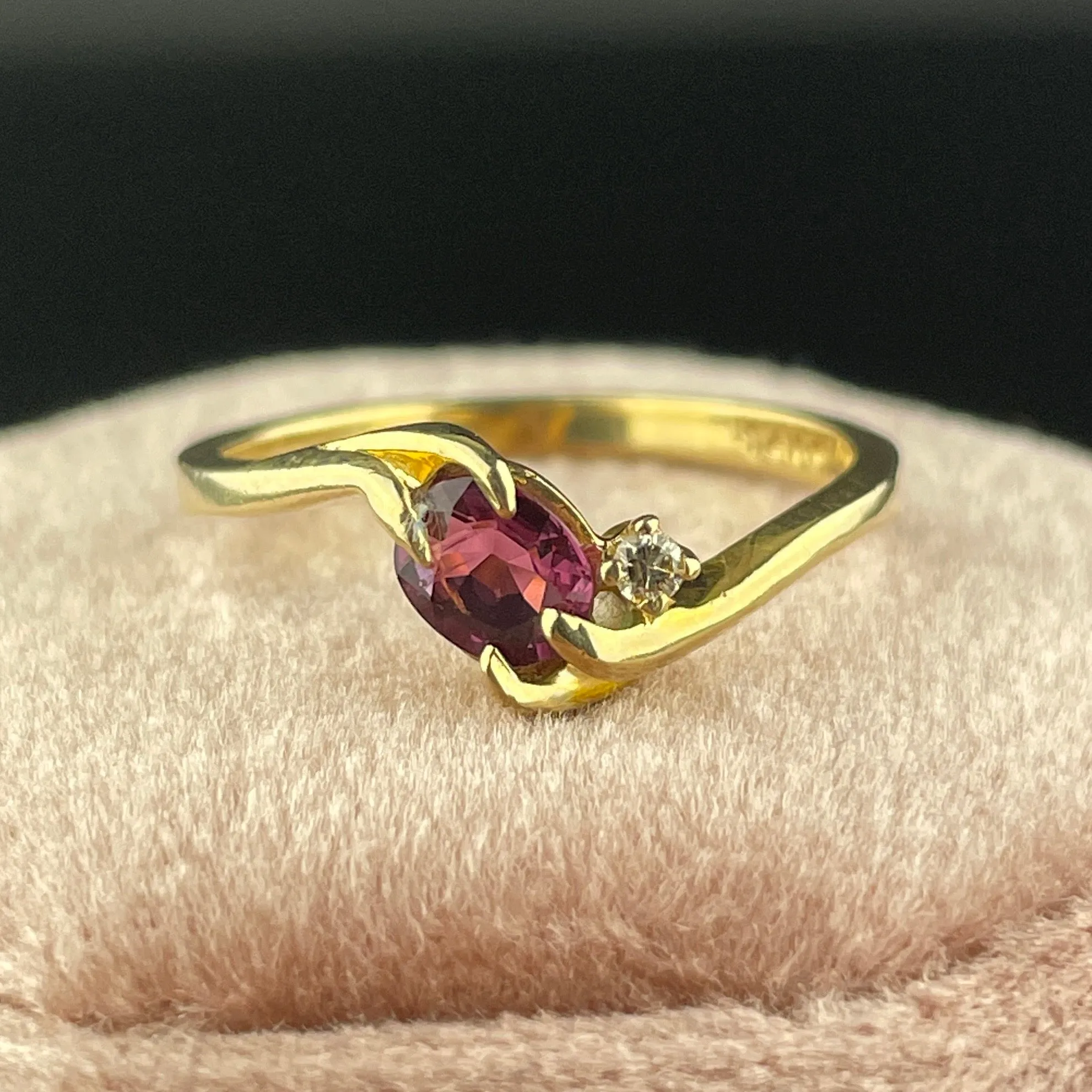 Vintage 14K Gold Pink Spinel Diamond Engagement Band Ring, Sz 6