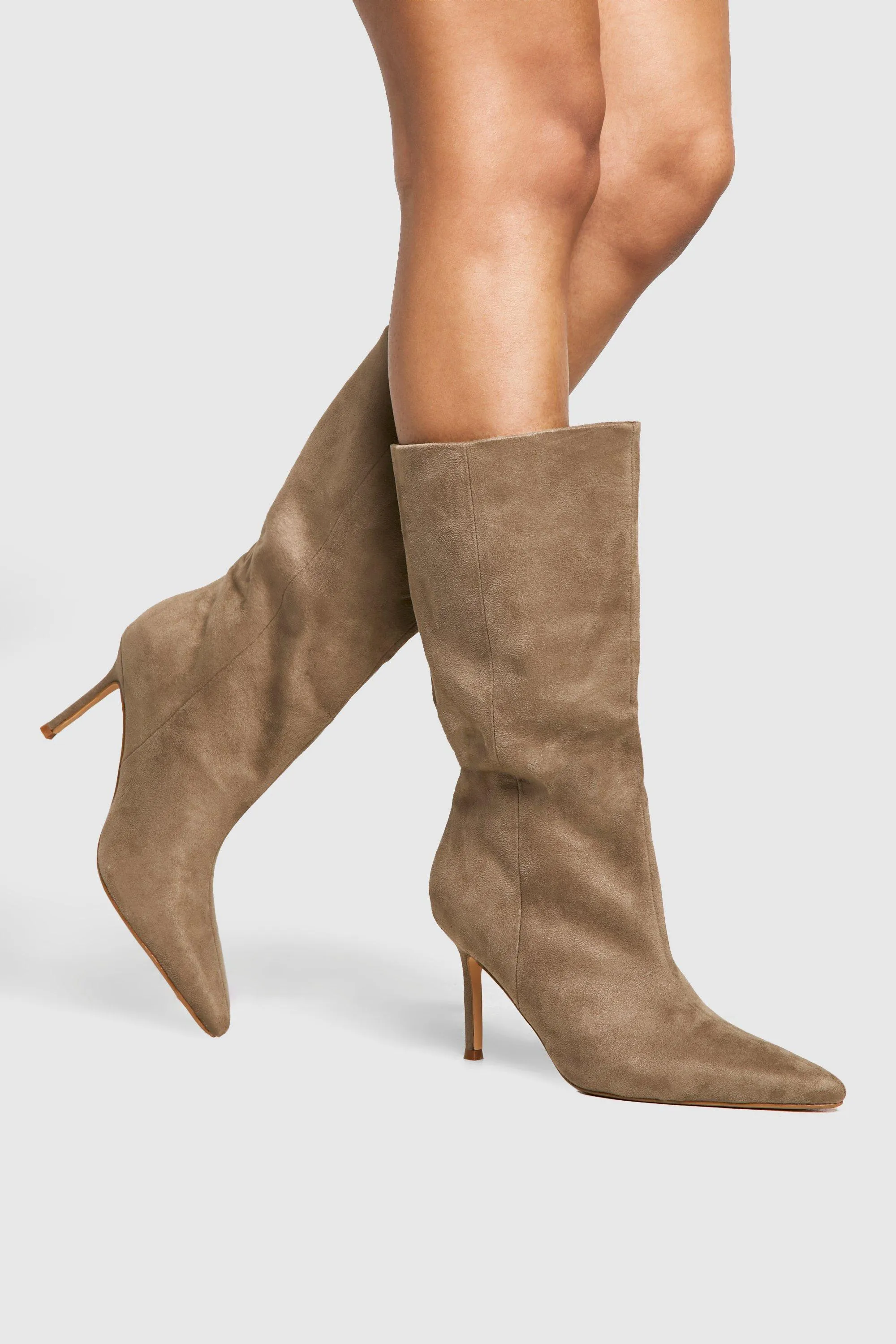 Wide Width Faux Suede Stiletto Calf High Boots